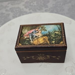 Vintage Linden Francois Boucher Wooden Musical Jewelry Box Made In Japan